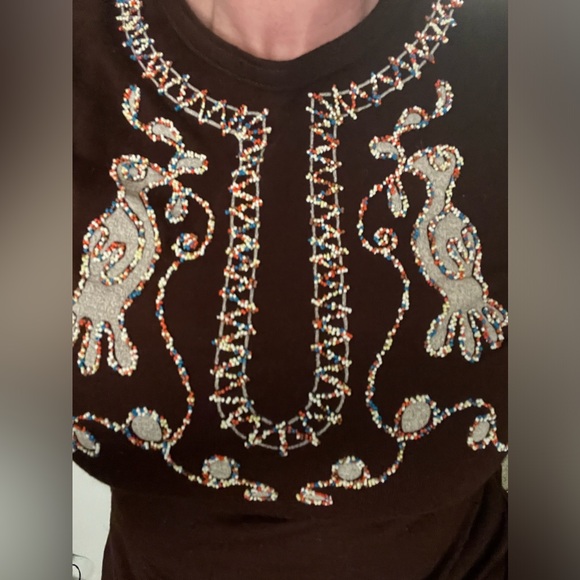 Vintage 60s 70s Beaded Boho Queens Way to Fasion Long Sleeve Fitted Tee - Picture 2 of 13